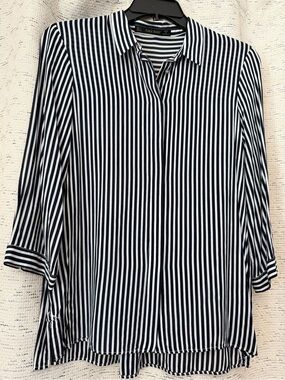 Zara Black and White Striped Button-Front Blouse